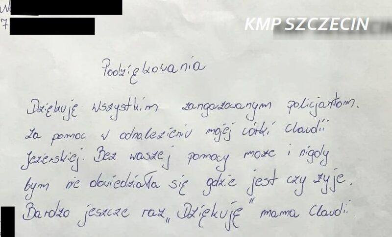 13-letnia Claudia odnaleziona. Mama dziękuje policji wysyłając list
