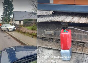 Kradli paliwo z koparki. W trakcie pościgu uderzyli w goniące ich auto i rozbili się na ogrodzeniu