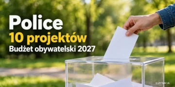 Dłoń wkładająca kartę do urny - ilustracja budżetu obywatelskiego w Policach